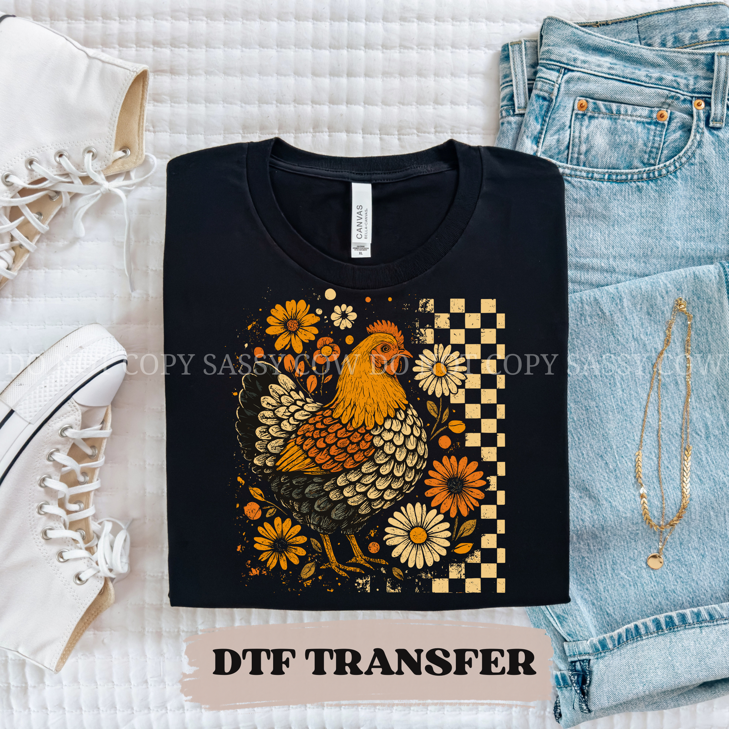 RETRO CHECKERED CHICKEN DTF Transfer