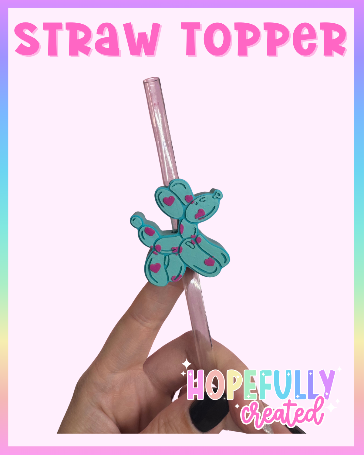 Balloon Dog with Hearts Straw Topper