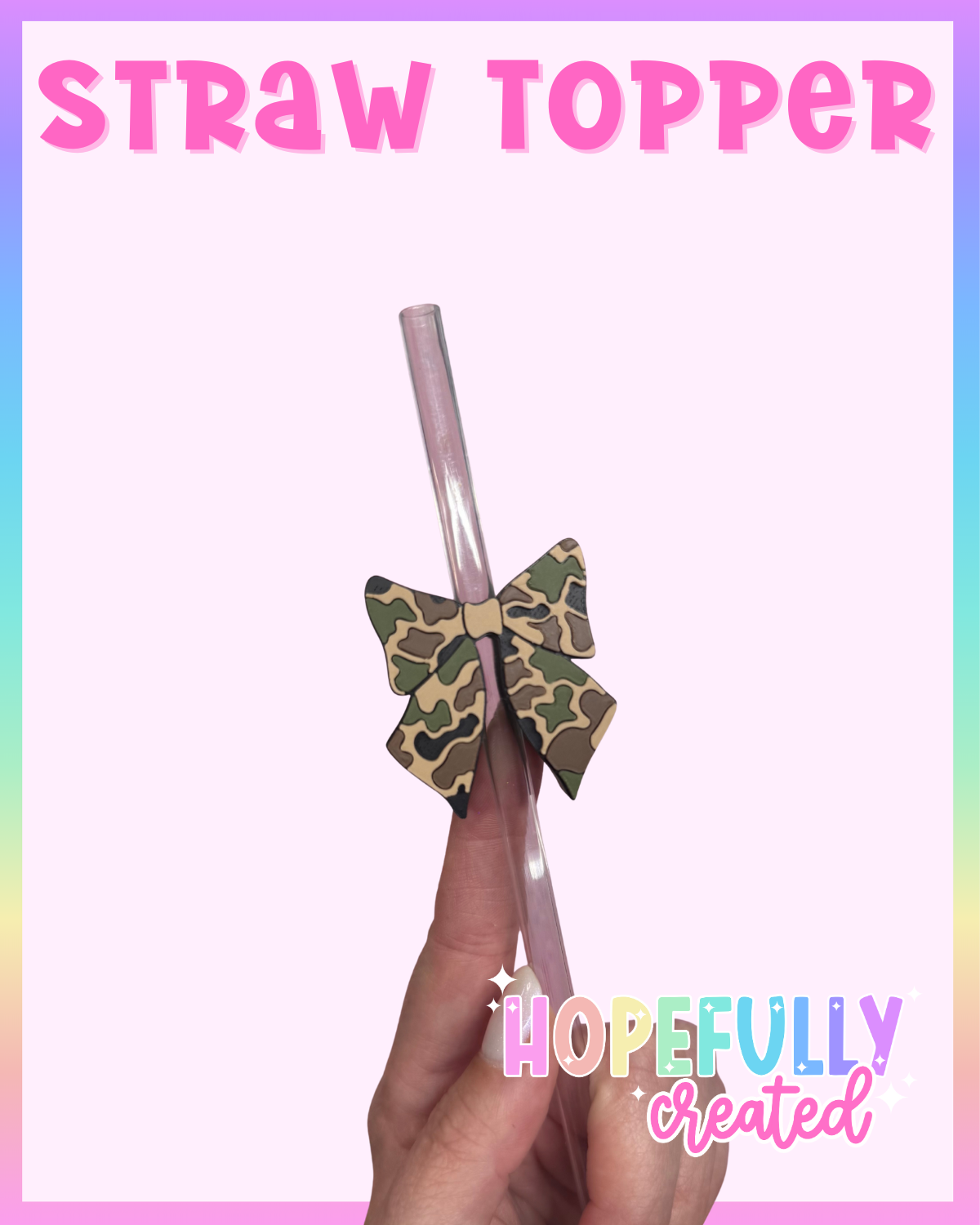 Camo Bow Straw Topper