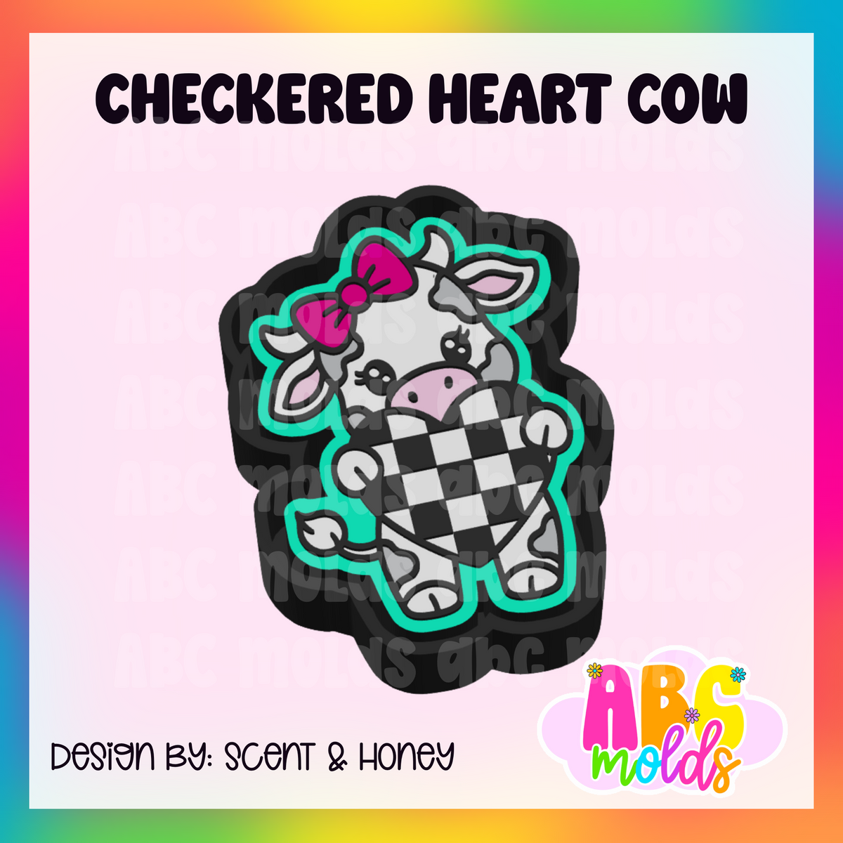 Checkered heart cow Silicone Freshie Mold