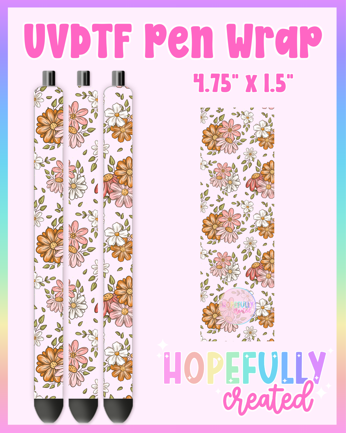 Orange/Pink Flowers UVDTF Pen Wrap