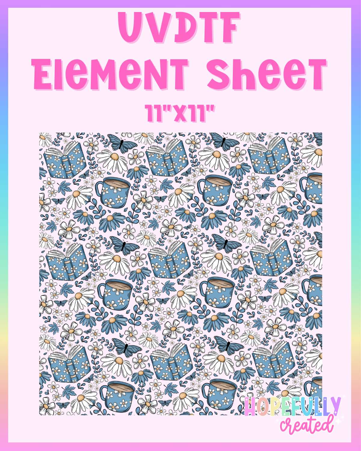 Floral Books Blue UVDTF Element Sheet