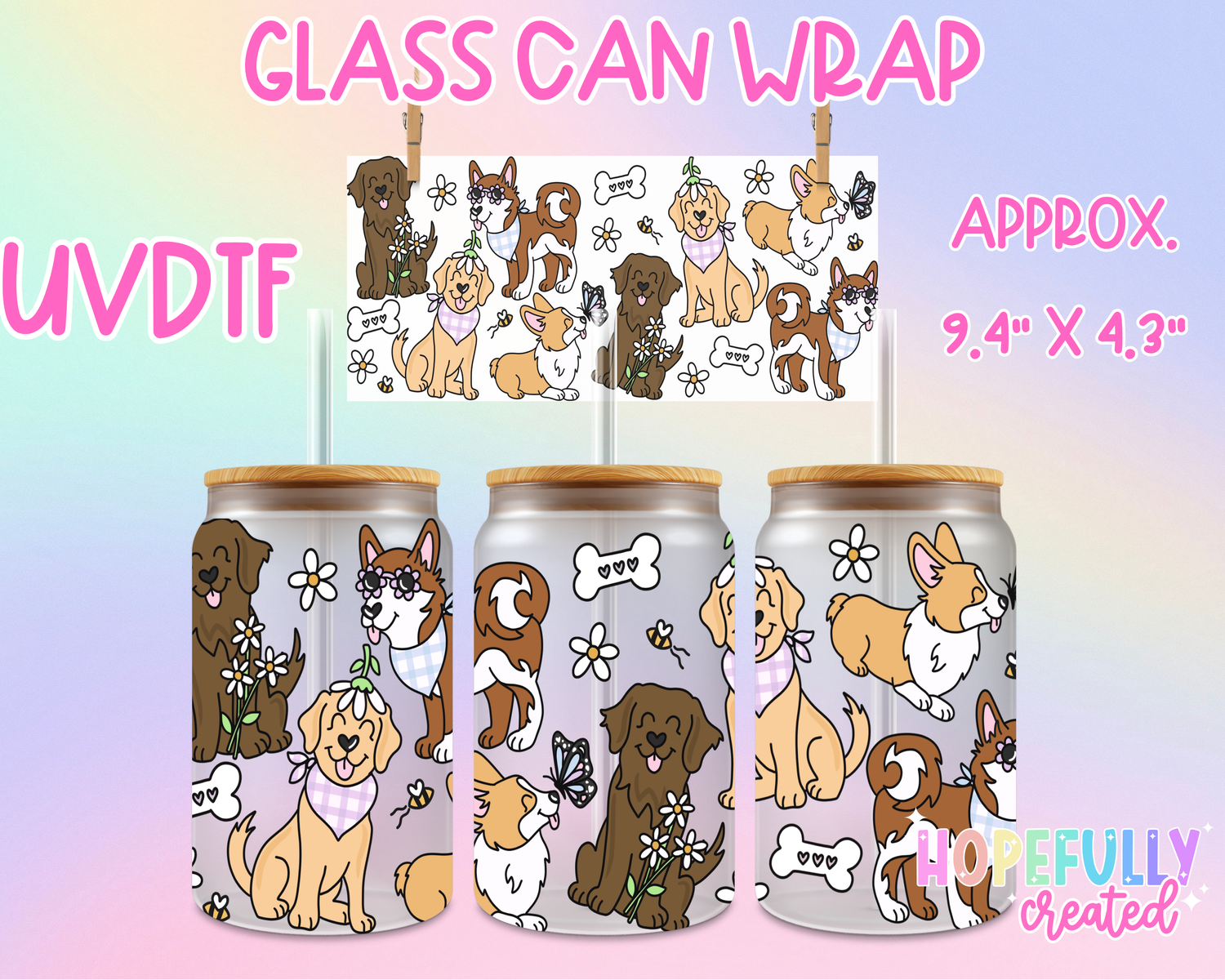 Floral Dogs UVDTF Glass Can Wrap