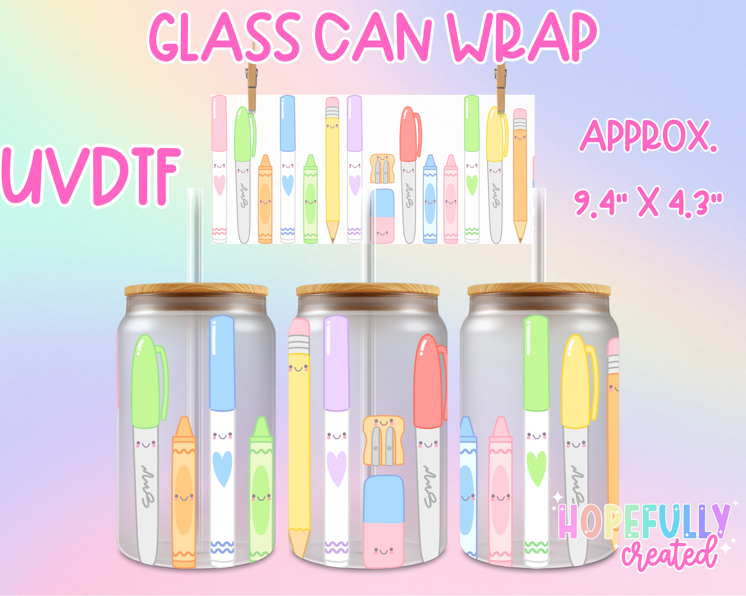 School Supplies UVDTF Glass Can Wrap