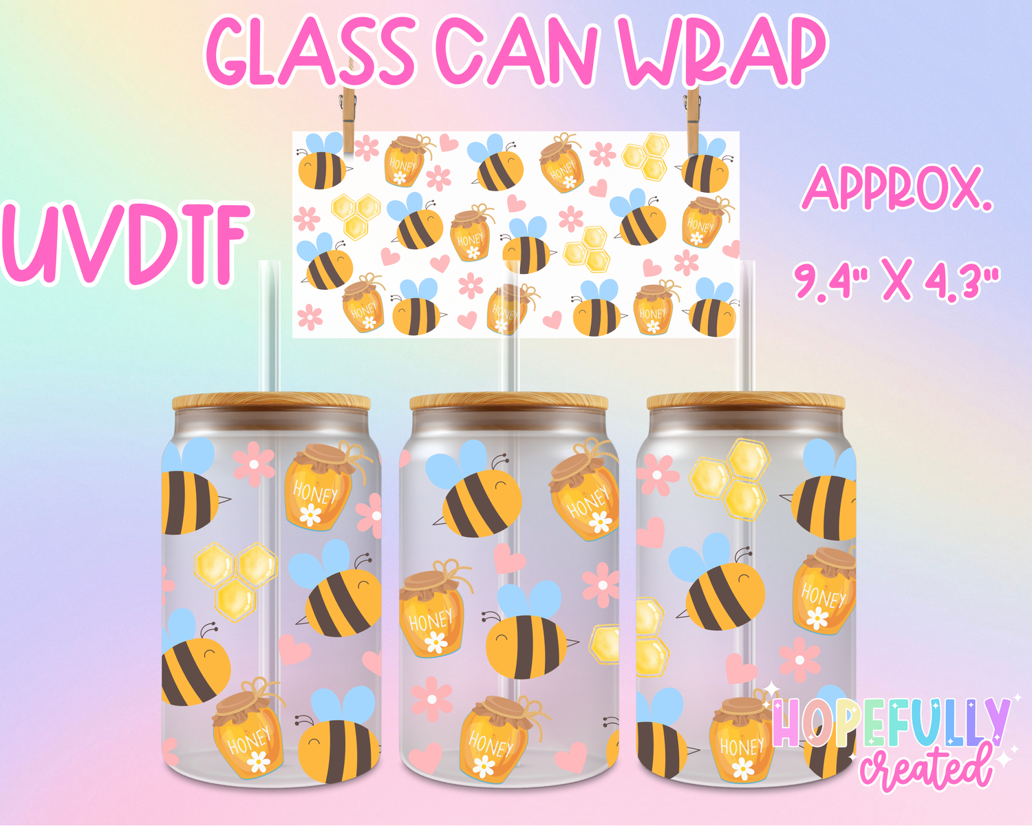 Bees UVDTF Glass Can Wrap