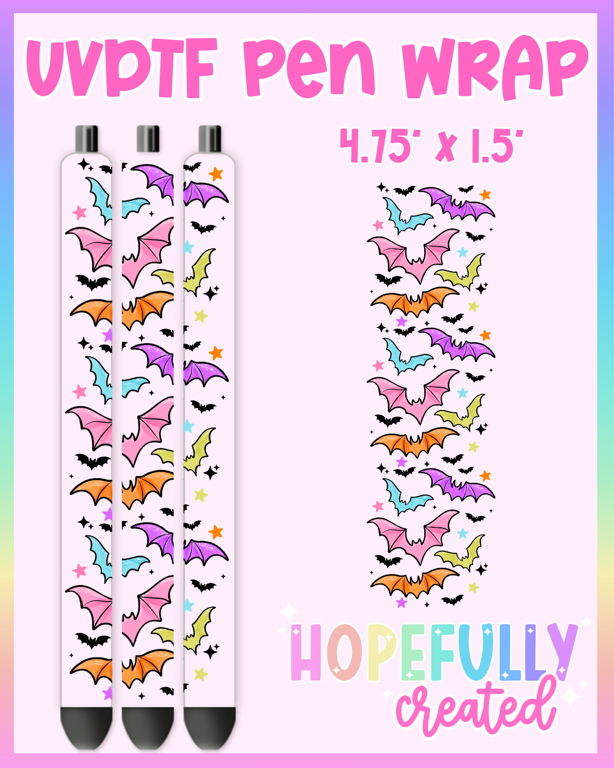 Colorful Bats UVDTF Pen Wrap