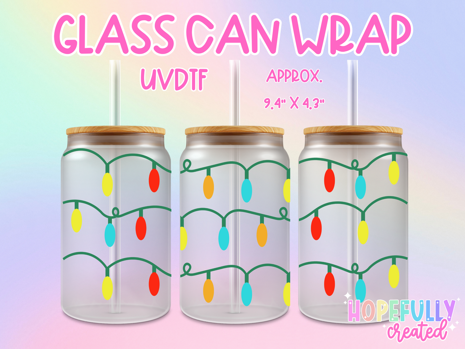 Christmas Lights UVDTF Glass Can Wrap