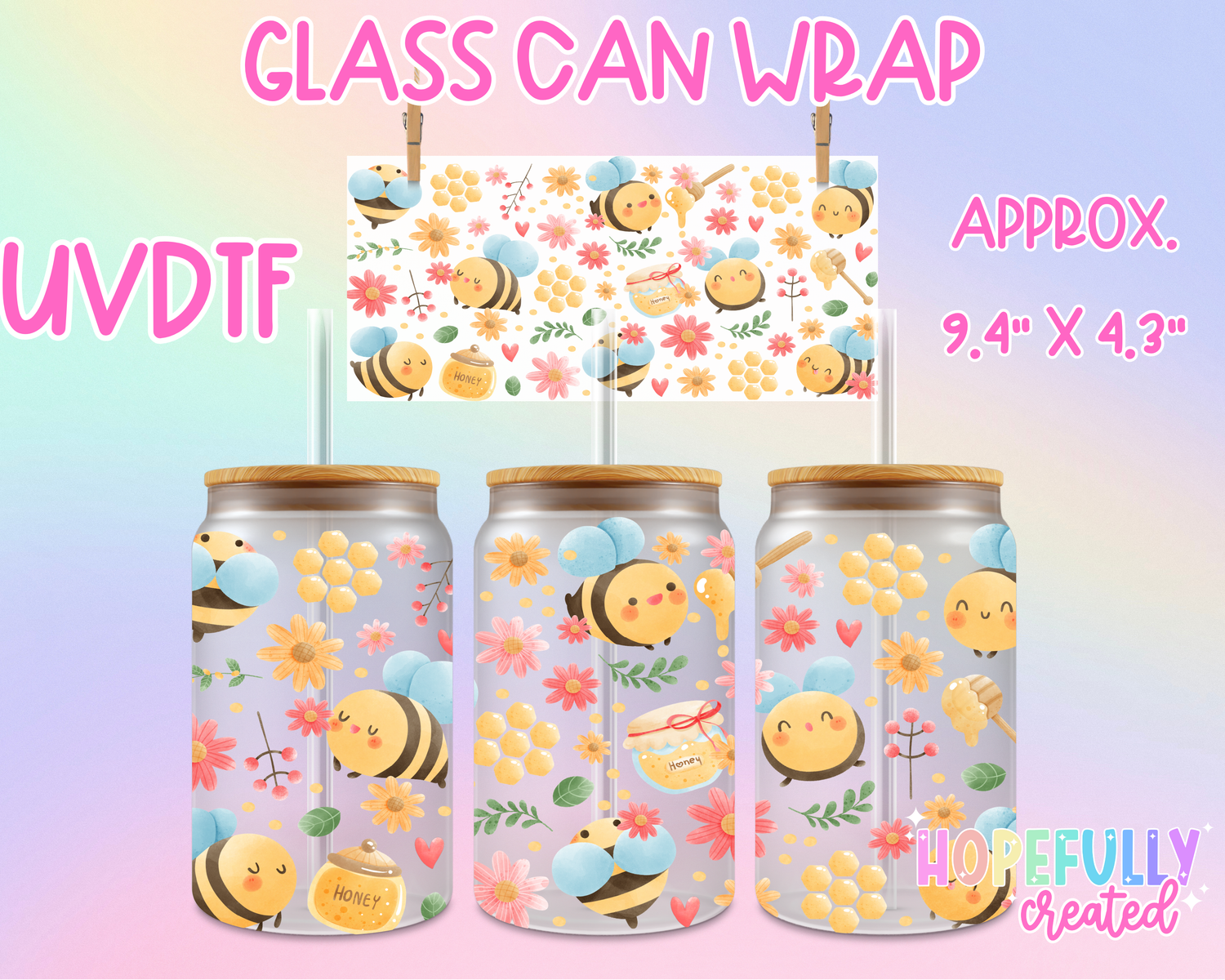 Bees UVDTF Glass Can Wrap