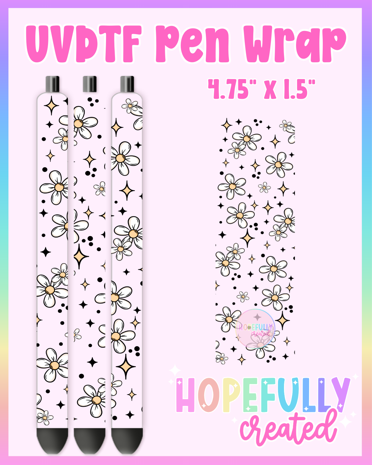 White Flowers UVDTF Pen Wrap