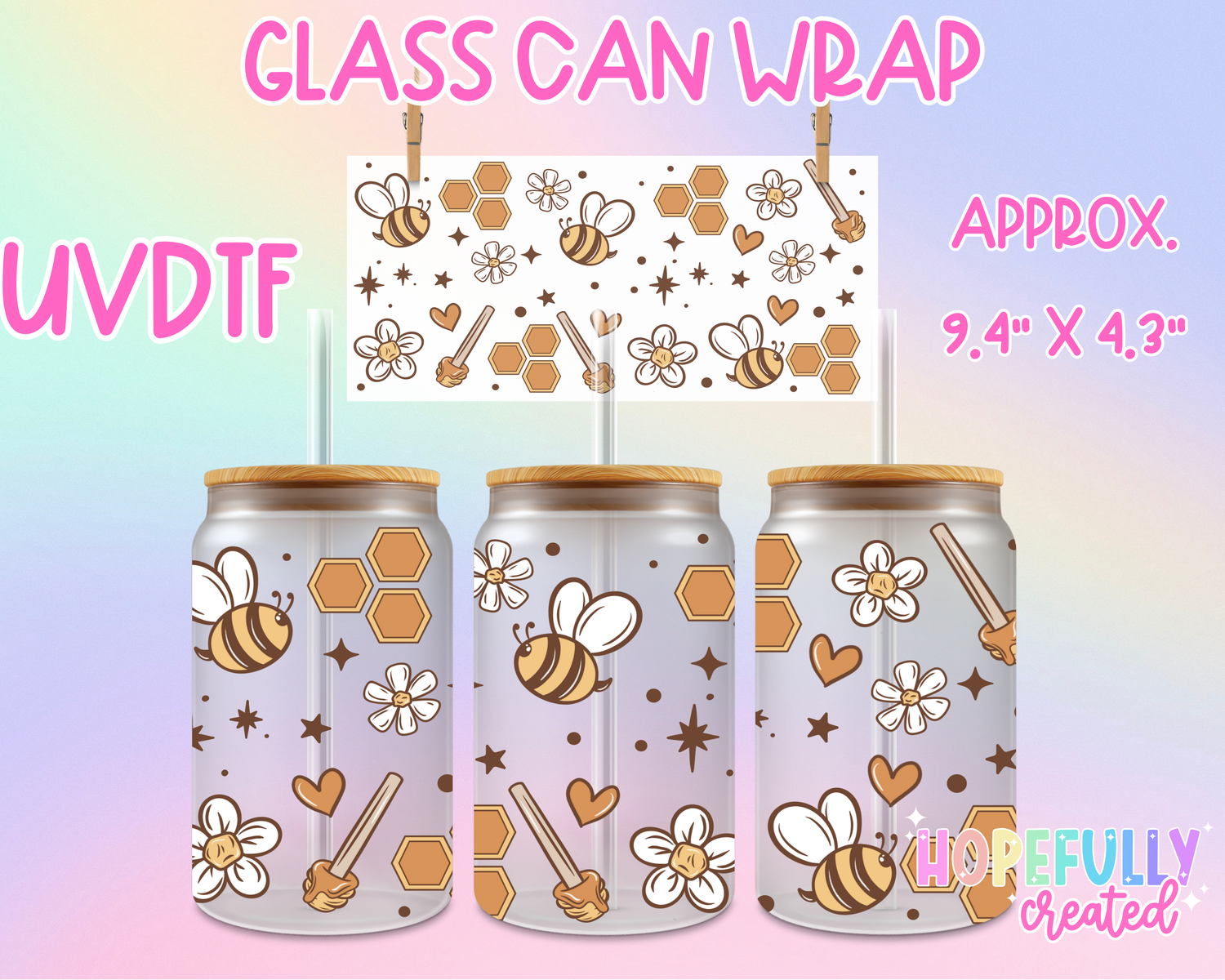 Bees UVDTF Glass Can Wrap