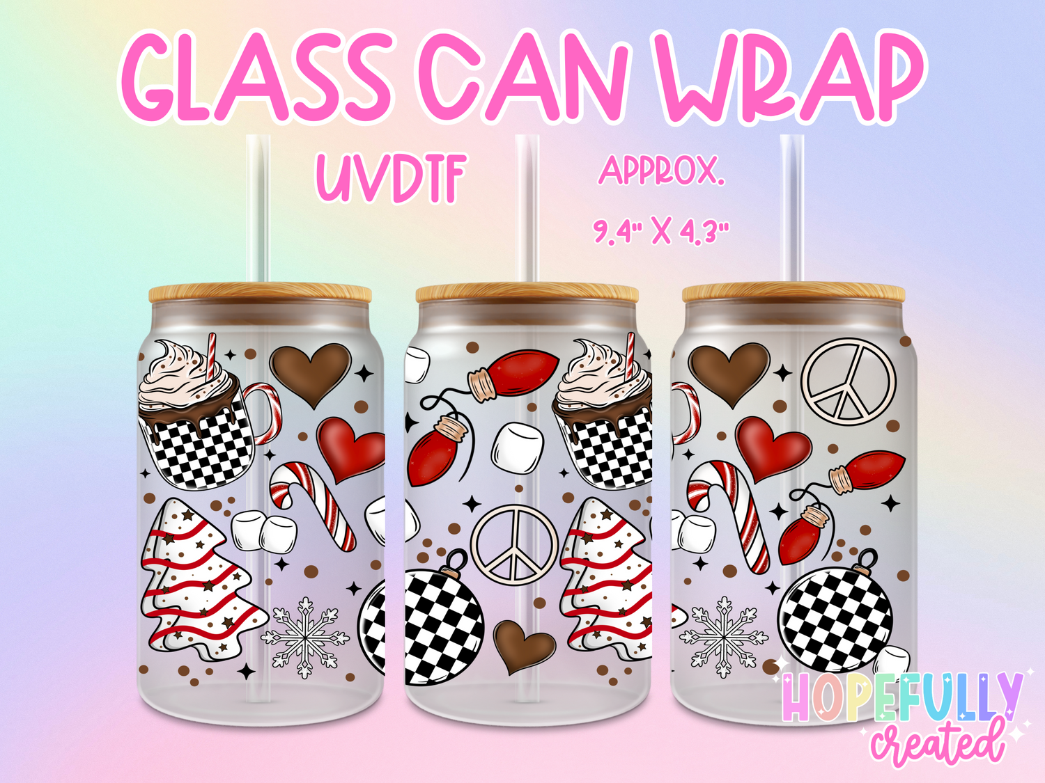 Checker Christmas UVDTF Glass Can Wrap