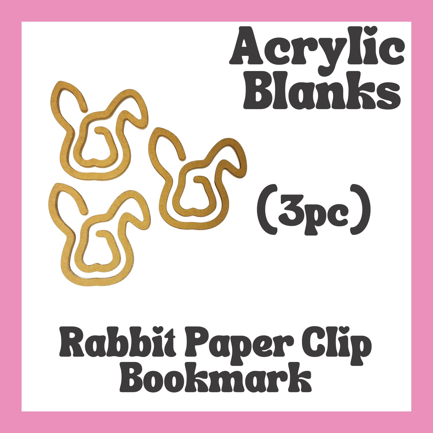 Rabbit Bookmark Acrylic Blank 3pc