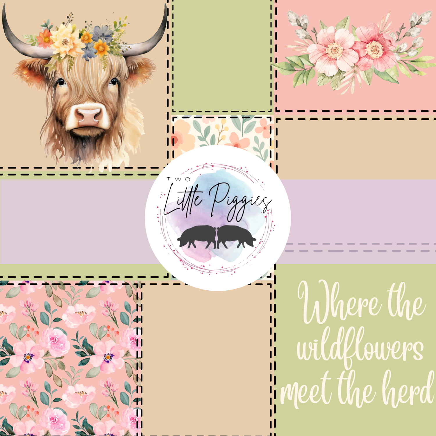 Printed Vinyl -Patchwork - Spring Highland Cow
