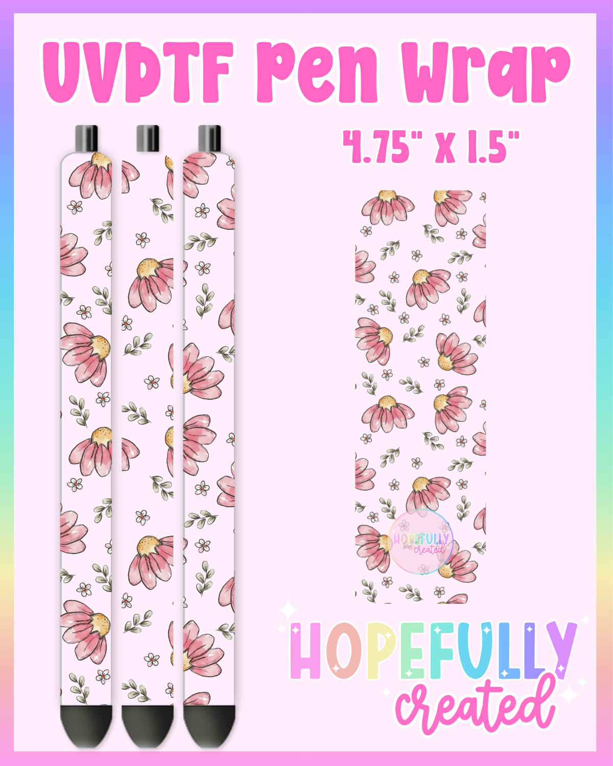 Pink Daisy UVDTF Pen Wrap