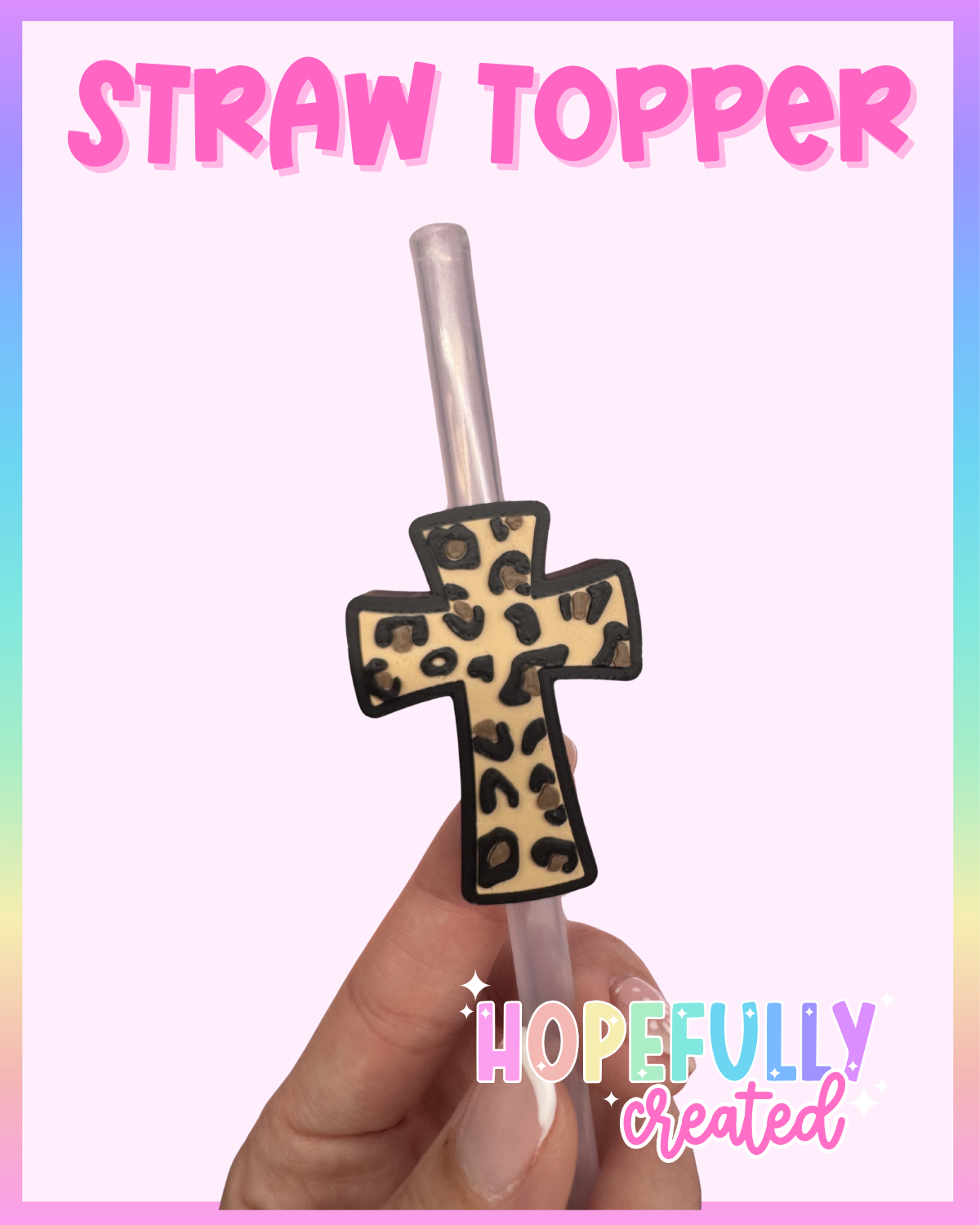 Leopard Cross Straw Topper