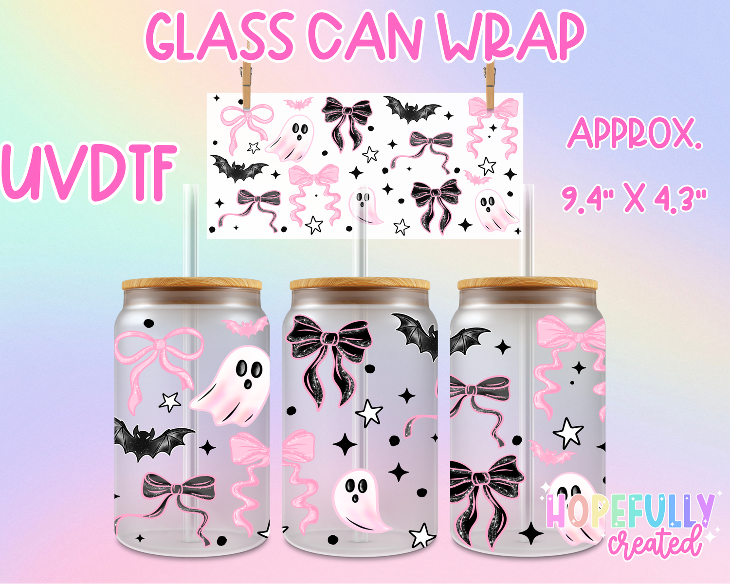 Pink Ghost Bows UVDTF Glass Can Wrap