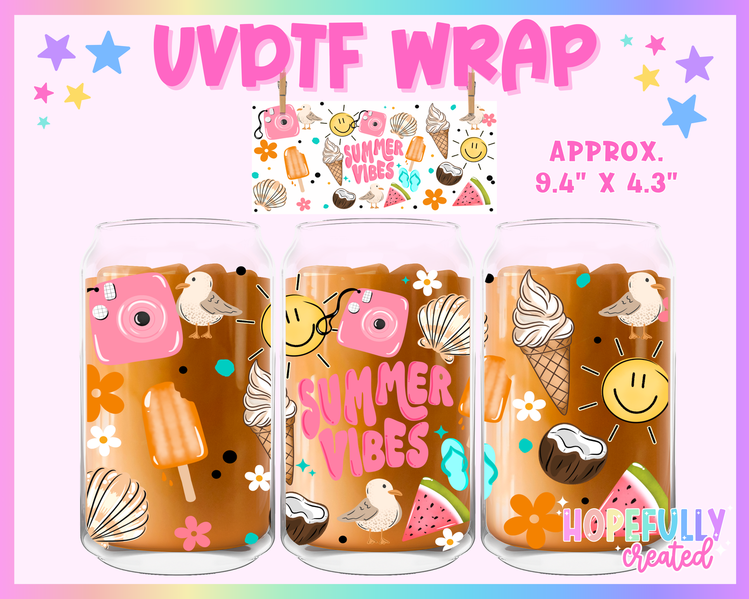 Summer Vibes UVDTF Glass Can Wrap
