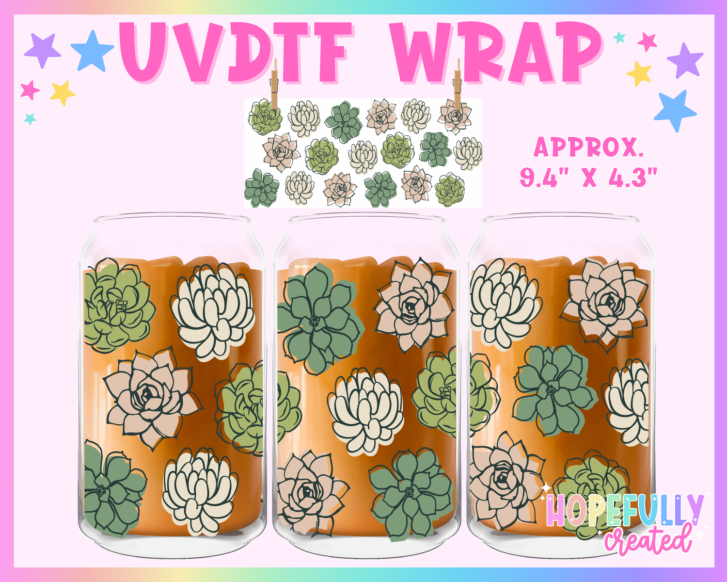 Succulents UVDTF Glass Can Wrap