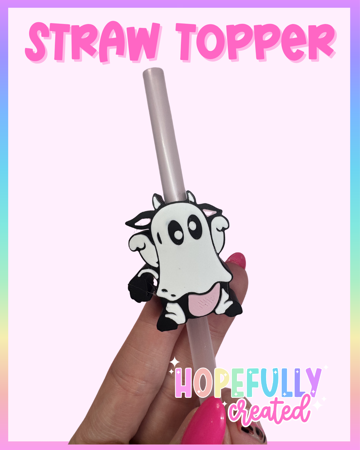 Ghost Cow Straw Topper