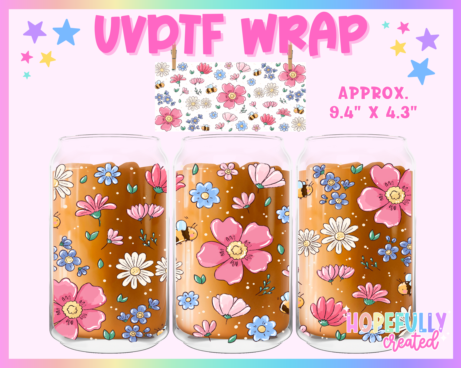 Floral Bees UVDTF Glass Can Wrap