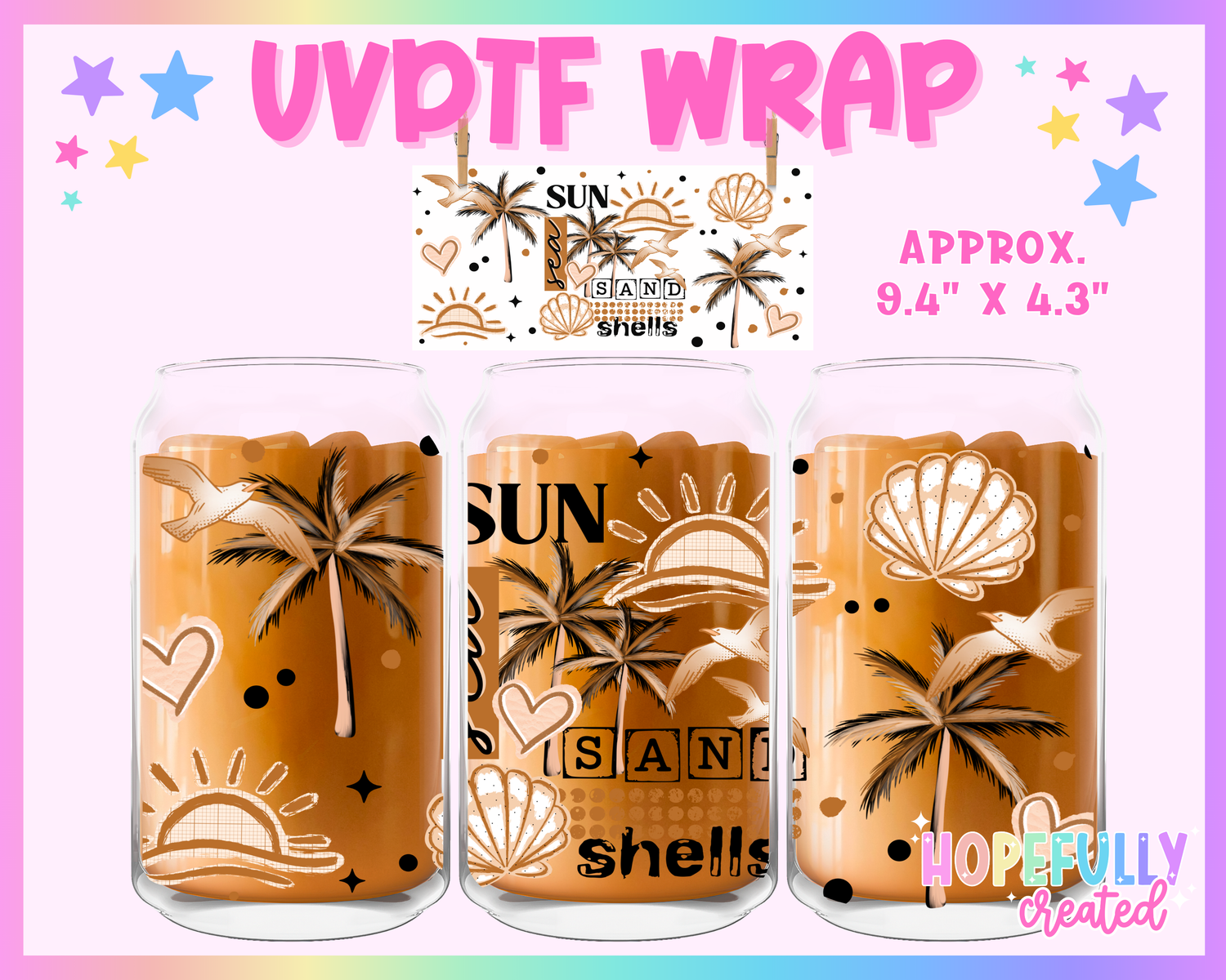 Sun Sea Sand Shells UVDTF Glass Can Wrap
