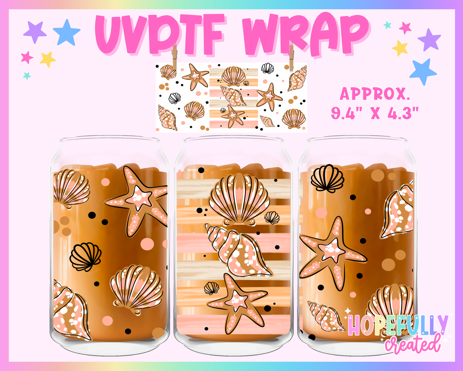 Seashells UVDTF Glass Can Wrap