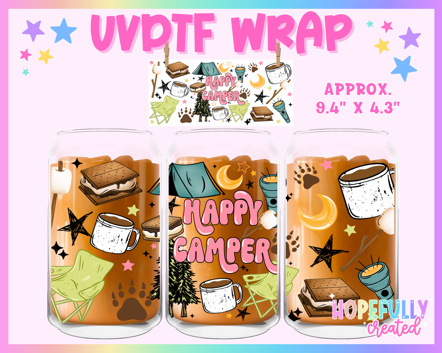 Happy Camper UVDTF Glass Can Wrap