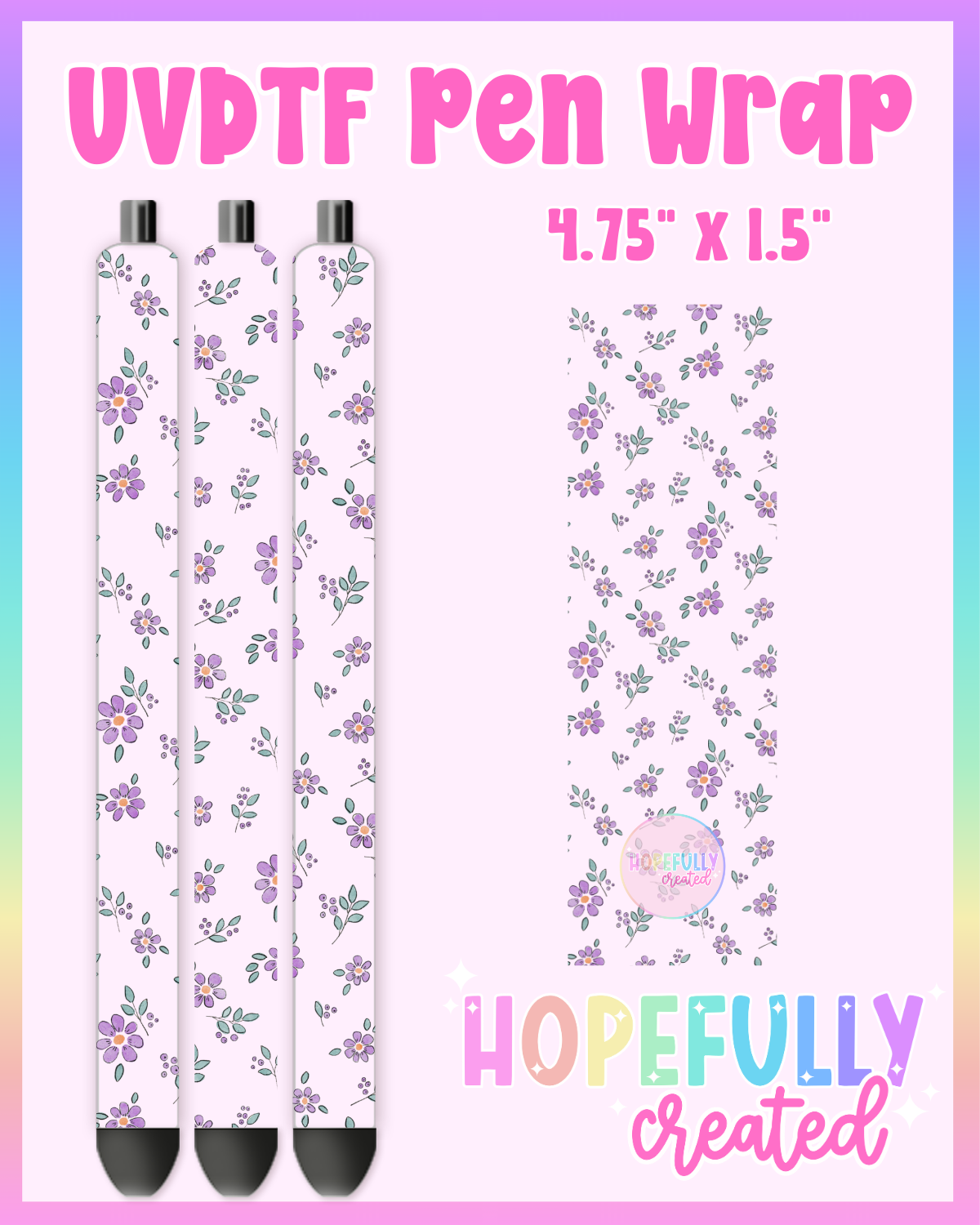 Purple Flowers UVDTF Pen Wrap