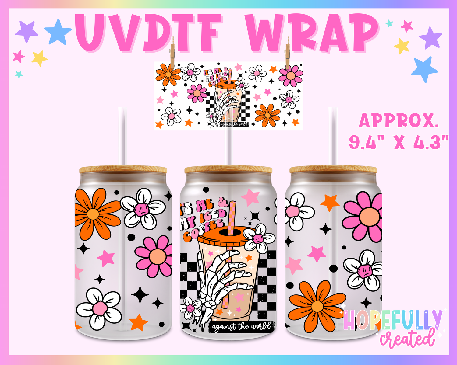 Skellie Iced Coffee UVDTF Glass Can Wrap