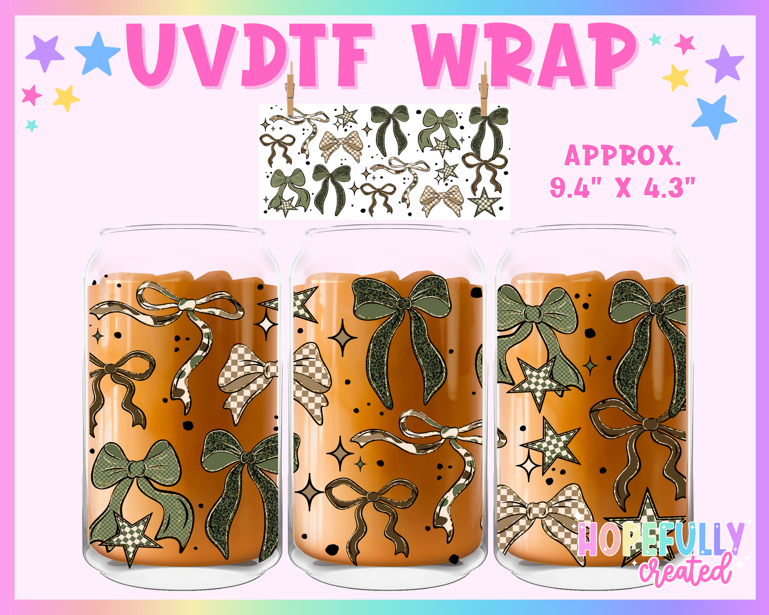 Green Bows UVDTF Glass Can Wrap