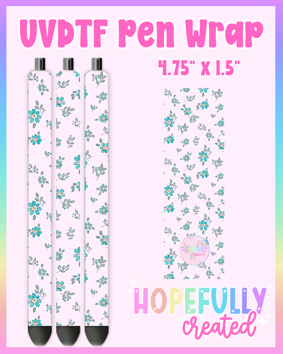 Teal Flowers UVDTF Pen Wrap