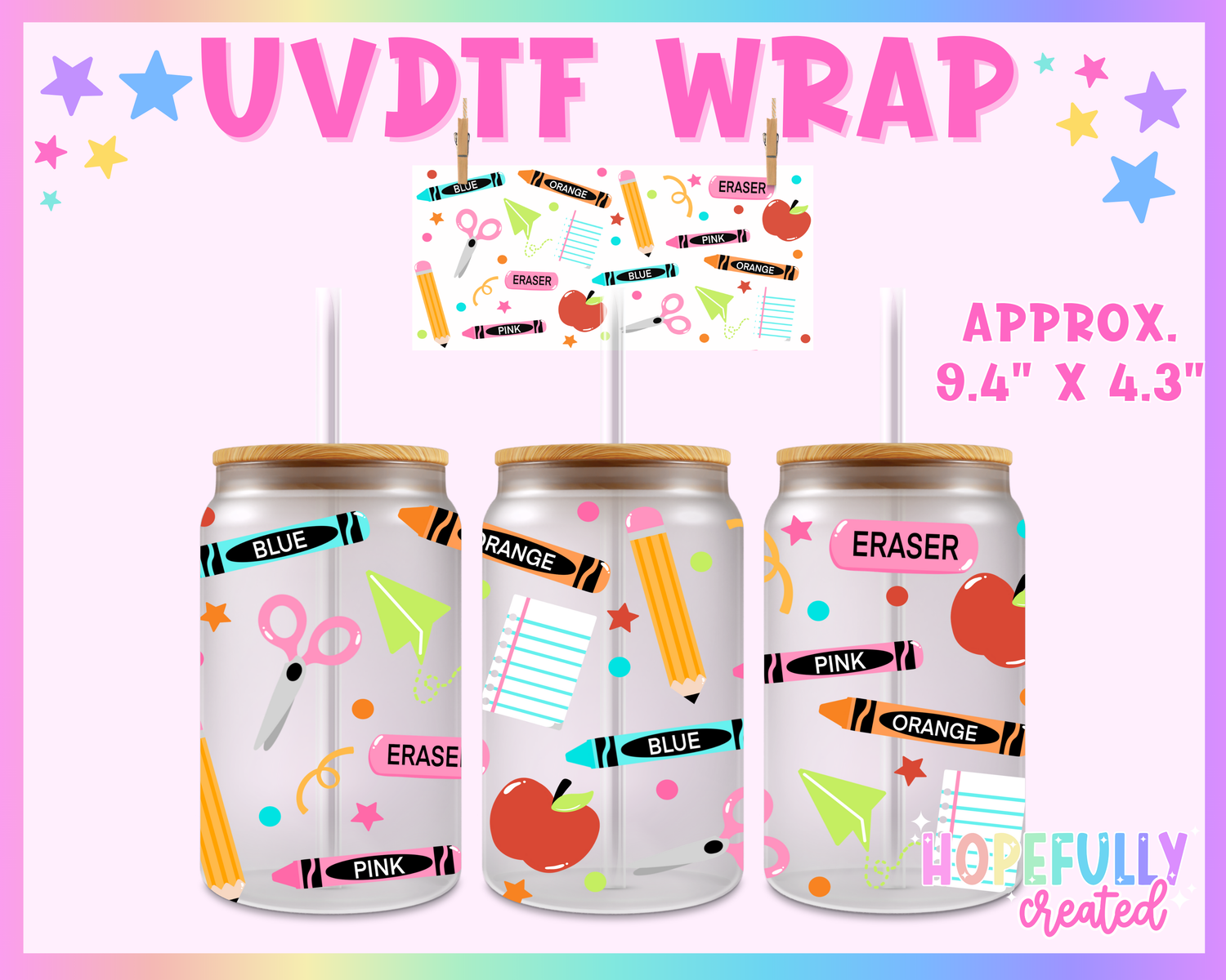 School Supplies UVDTF Glass Can Wrap
