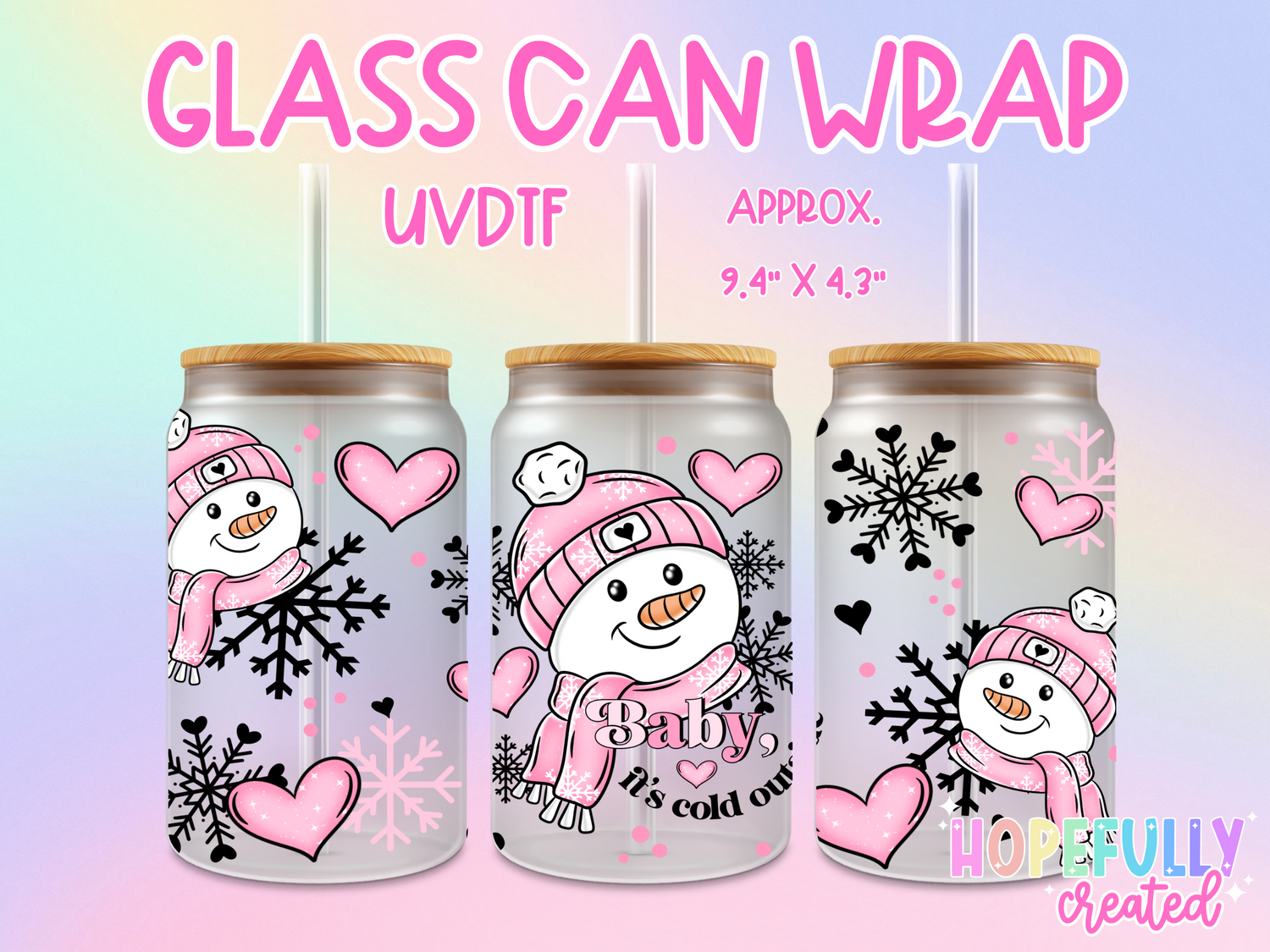 Pink Snowman UVDTF Glass Can Wrap