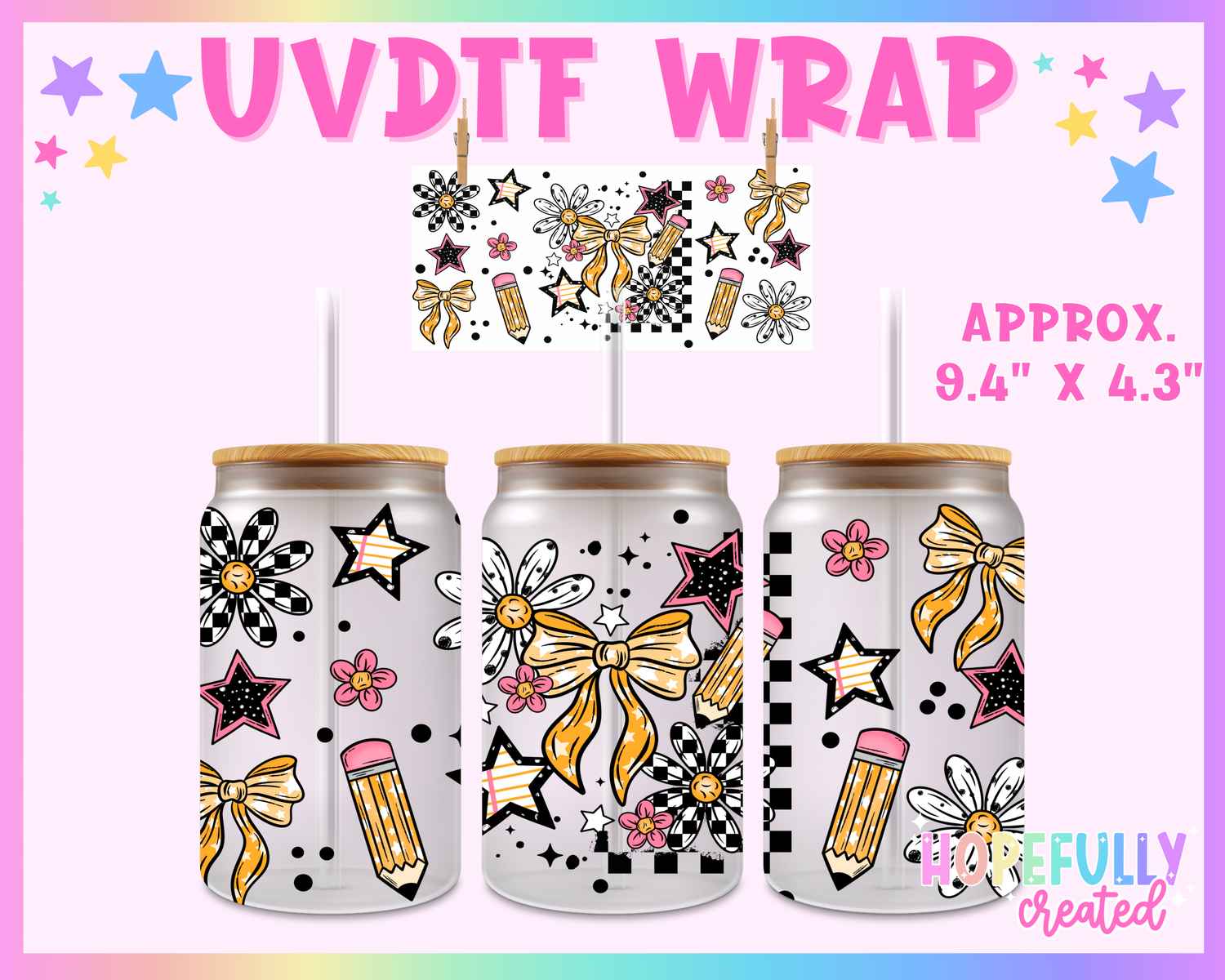 School Bows UVDTF Glass Can Wrap