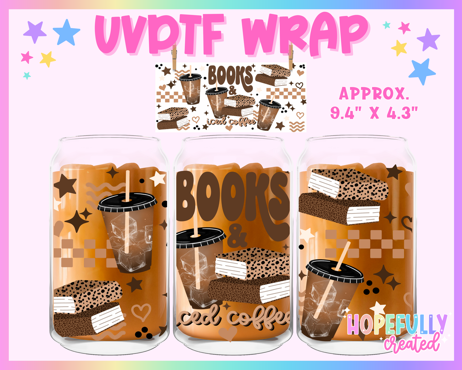 Books & Iced Coffee UVDTF Glass Can Wrap