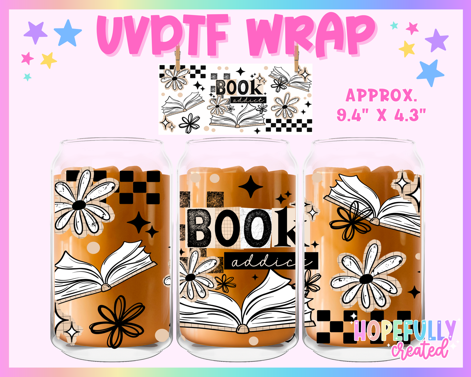 Book Addict UVDTF Glass Can Wrap