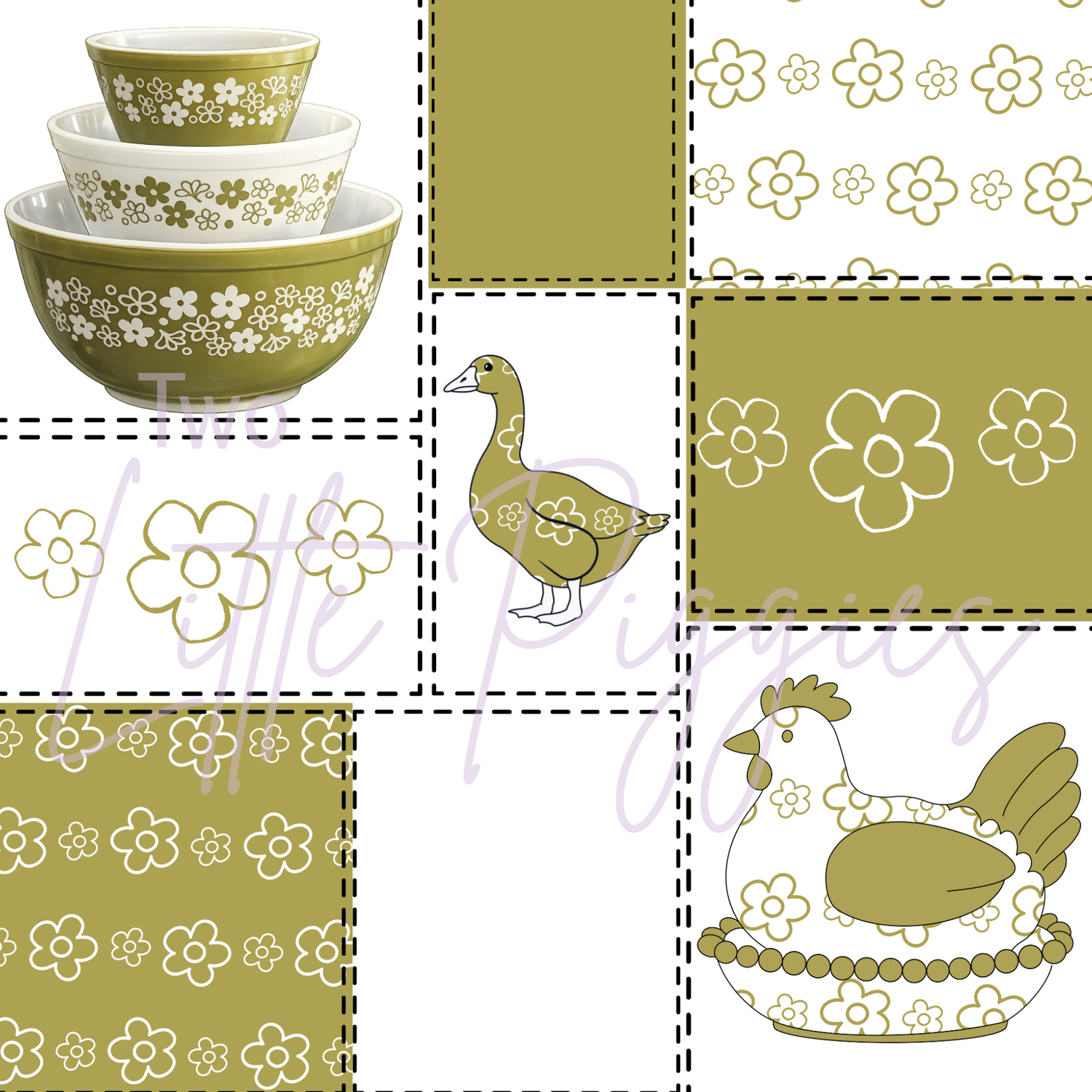 Printed Vinyl - Patchwork - Green Pyrex