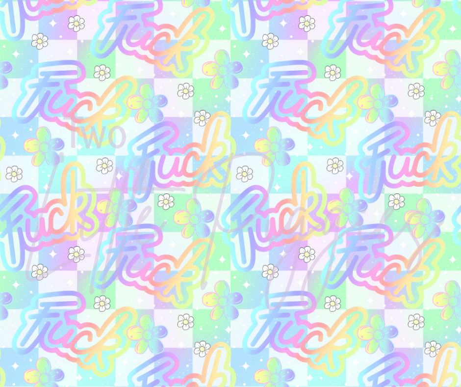 Printed Vinyl - Pastel Rainbow F*** on White Checker