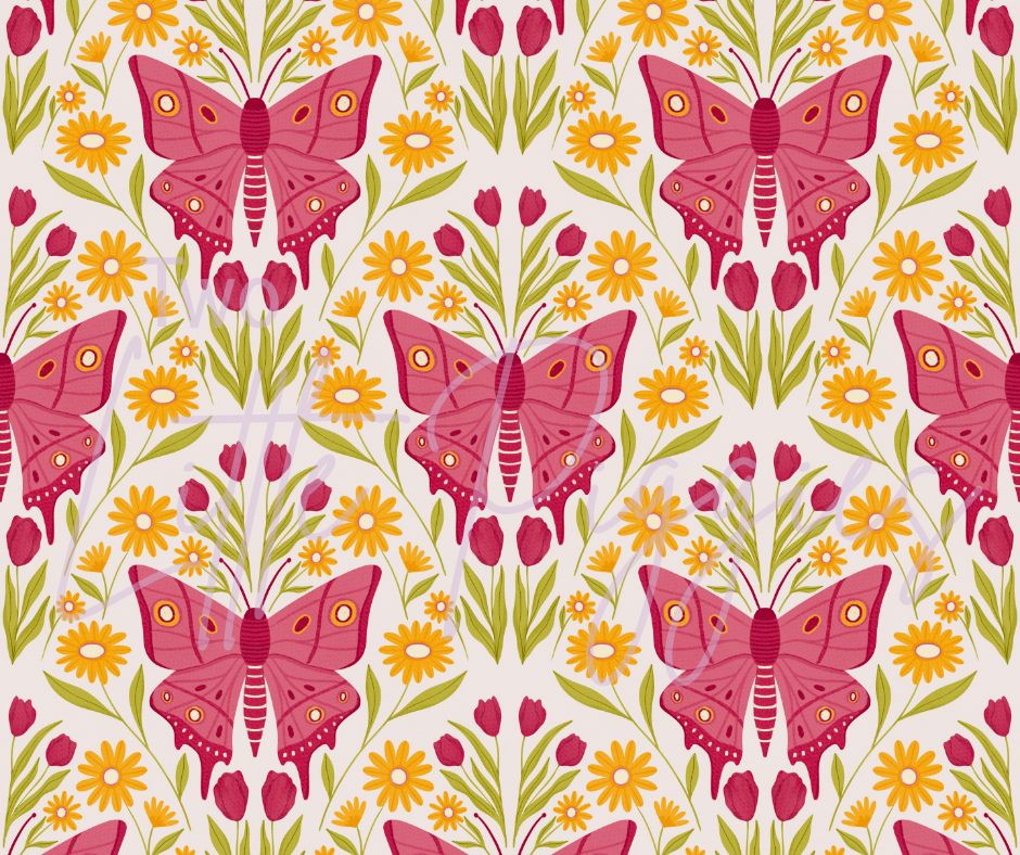Printed Vinyl - Moths and Tulips
