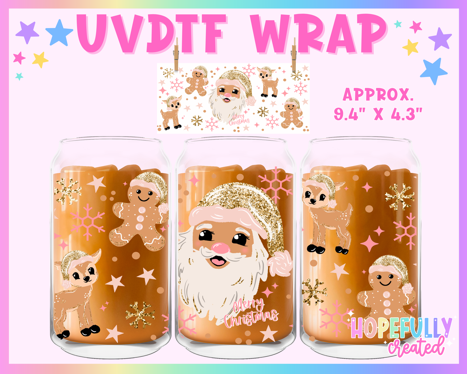 Gingerbread Santa UVDTF Glass Can Wrap