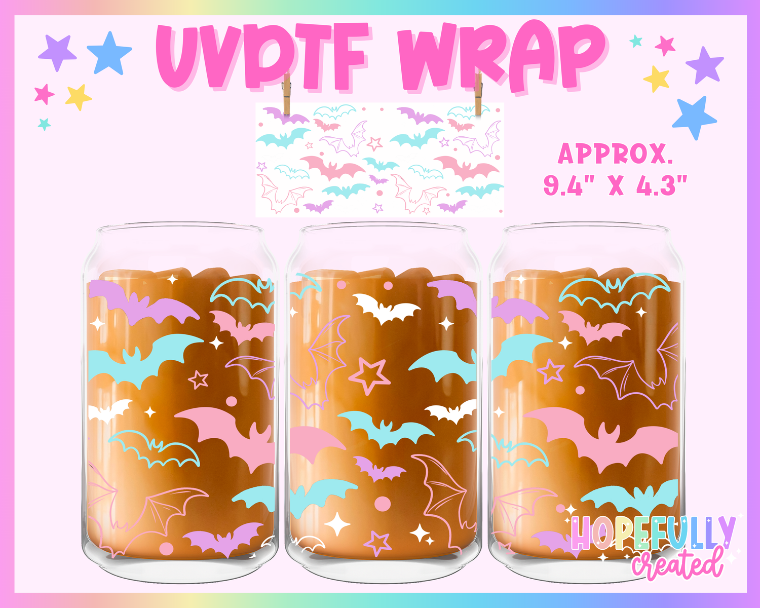 Pastel Bats UVDTF Glass Can Wrap