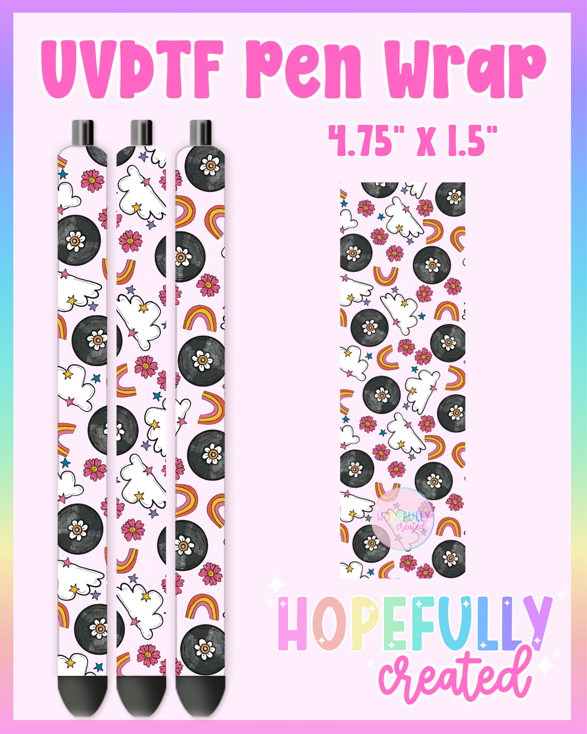 Record Flowers UVDTF Pen Wrap