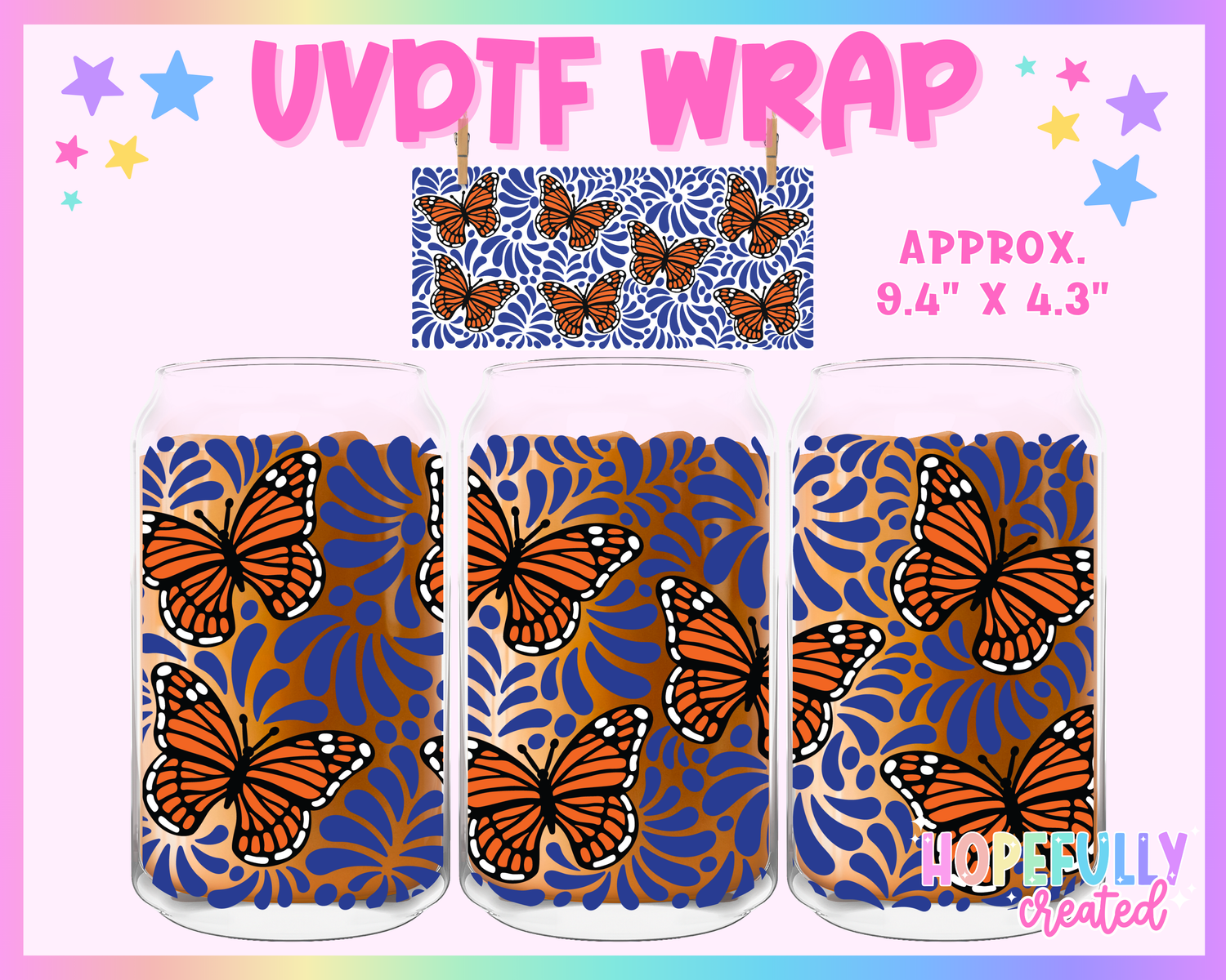 Talavera Butterfly UVDTF Glass Can Wrap