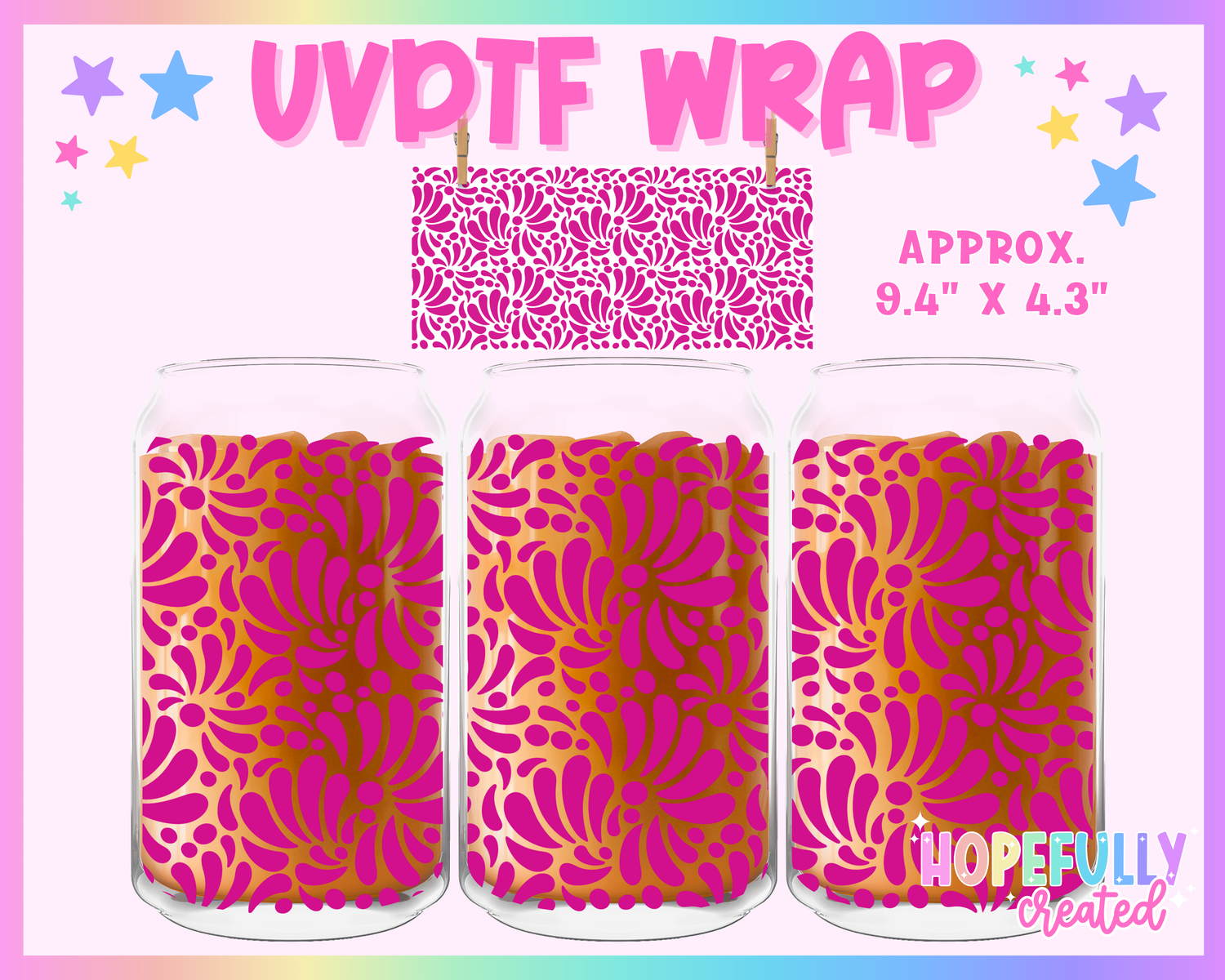 Hot Pink Talavera UVDTF Glass Can Wrap