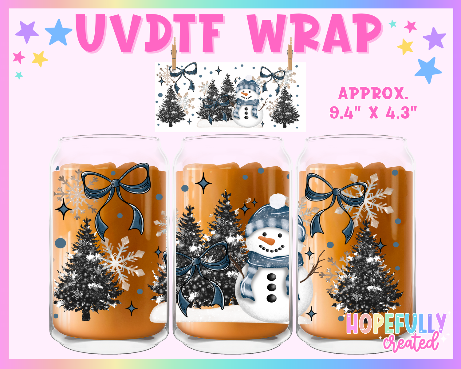 Blue Snowman UVDTF Glass Can Wrap