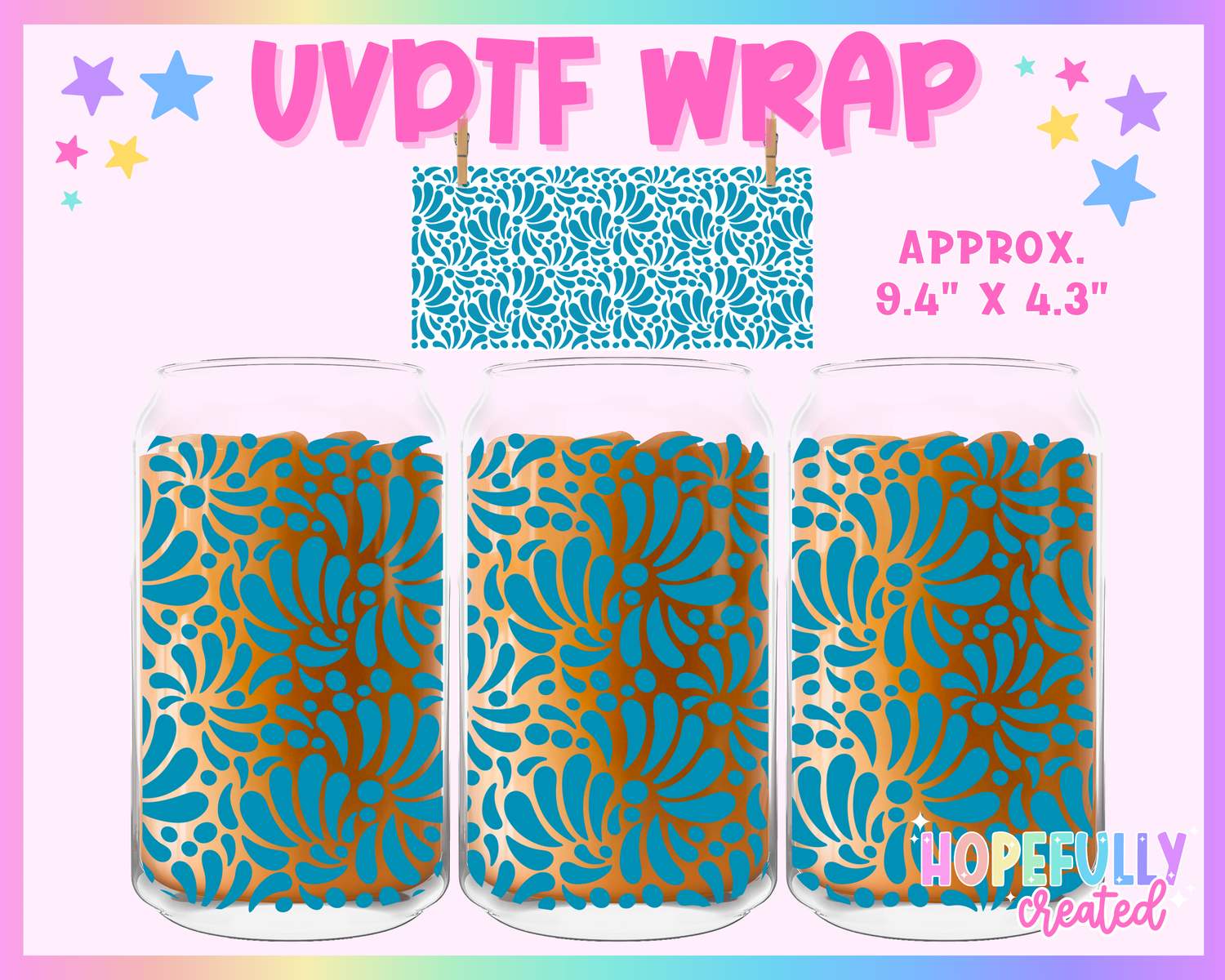 Teal Talavera UVDTF Glass Can Wrap