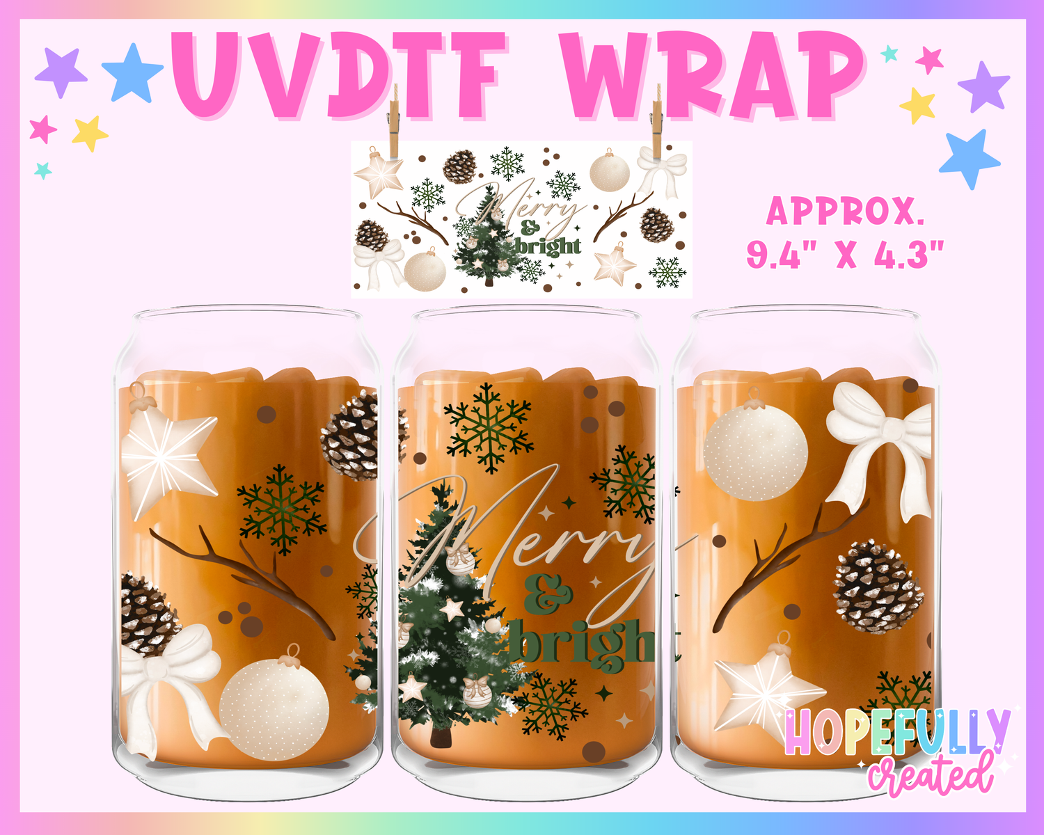 Merry & Bright UVDTF Glass Can Wrap
