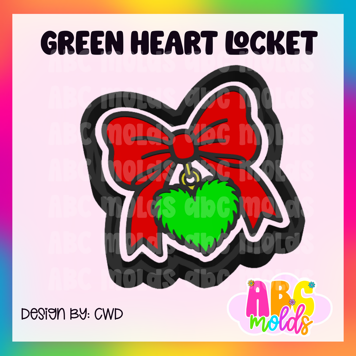 Green Heart Locket Bow - Silicone Freshie Mold