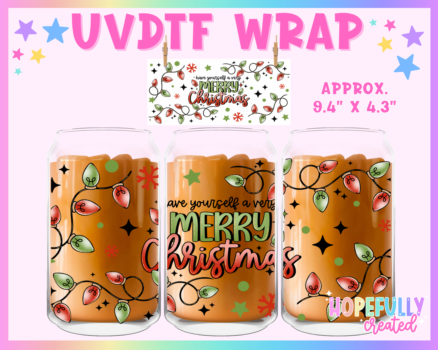 Merry Christmas Lights UVDTF Glass Can Wrap
