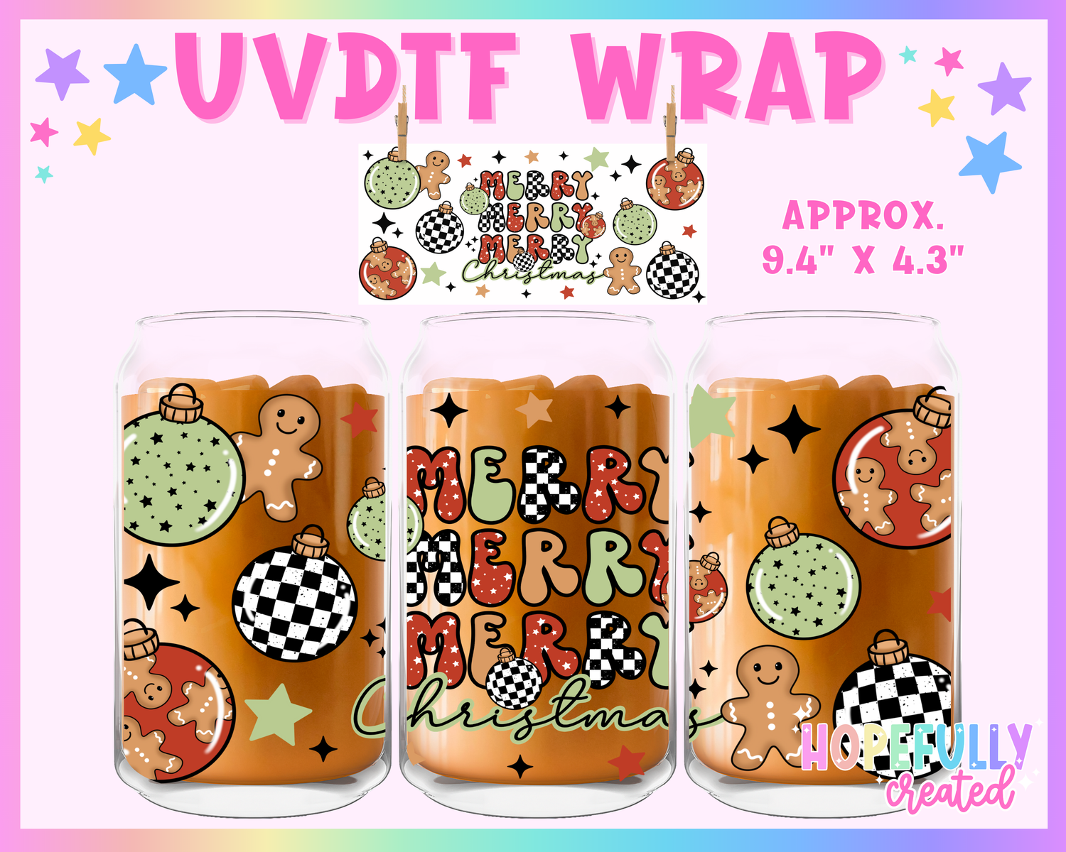 Merry Christmas (Red) UVDTF Glass Can Wrap